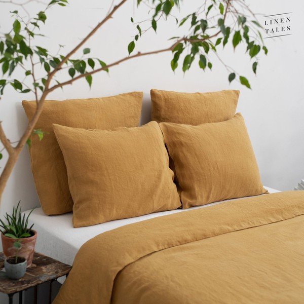 Dzeltens divguļamais segas pārvalks no kaņepju šķiedras 200x200 cm – Linen Tales-image-4