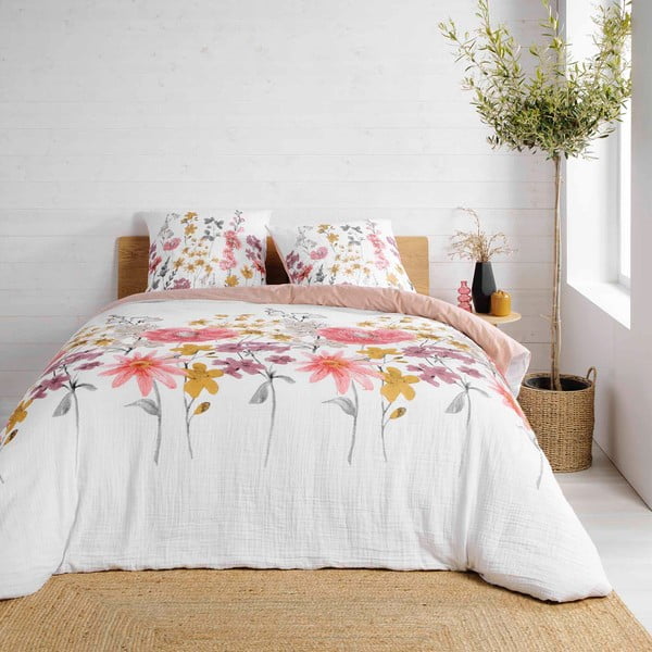 Balta/rozā divguļamā muslīna gultas veļa 240x260 cm Rosine – douceur d'intérieur