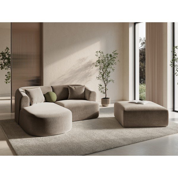 Gaiši brūns samta stūra dīvāns (ar kreiso stūri/ar zvilni) Campi – Cosmopolitan Design-image-1