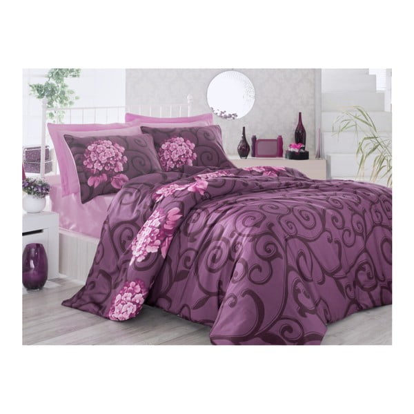 Violeta gultas veļa ar palagu divguļamai gultai Buket, 200 x 220 cm