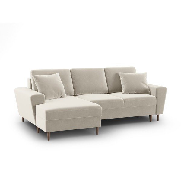 Bēšs samta salokāms stūra dīvāns ar uzglabāšanas vietu (ar kreiso stūri/ar zvilni) Kyoto – Cosmopolitan Design-image-1