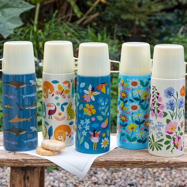 Zils/krēmkrāsas bērnu termoss 350 ml Butterfly Garden – Rex London-image-1