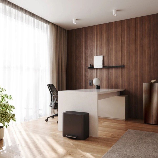 Matēti melna atkritumu šķirošanas/ar pedāli tērauda atkritumu tvertne 15 l Dual Mini – simplehuman-image-1
