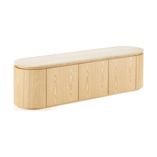 Krēmkrāsas/dabīga toņa TV galdiņš ar akmens galda virsmu 160x45x40 cm Larvik – House Nordic