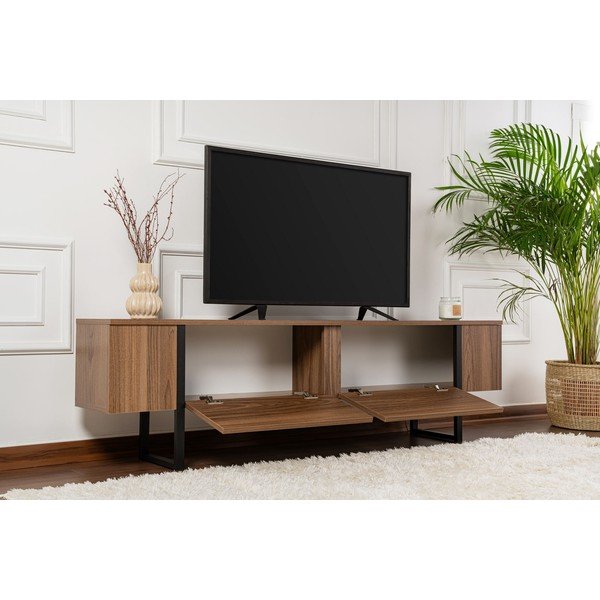Tumša dabīga toņa TV galdiņš ar riekstkoka imitāciju 180x50x29,5 cm Serenity – Kalune Design-image-4