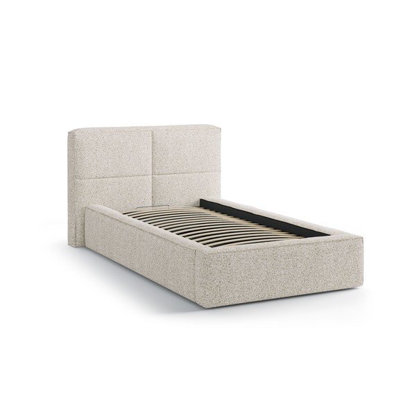 Bēša polsterēta vienvietīga gulta ar veļas kasti un redelēm 90x200 cm Darren – Micadoni -image-2
