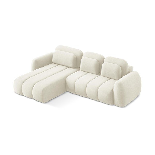 Bēšs salokāms stūra dīvāns no buklē auduma ar uzglabāšanas vietu (ar kreiso stūri/ar zvilni) Pele – Makamii-image-2