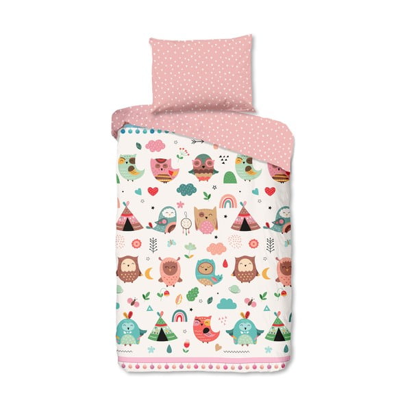 Rozā vienguļamā kokvilnas bērnu gultas veļa 140x200 cm Wise – Good Morning