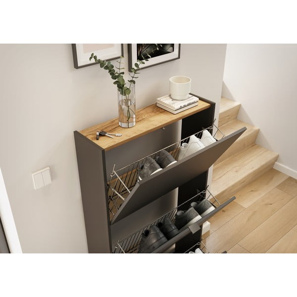 Antracīta pelēks atverams apavu plaukts 71x127x22 cm Ameca – Germania-image-1