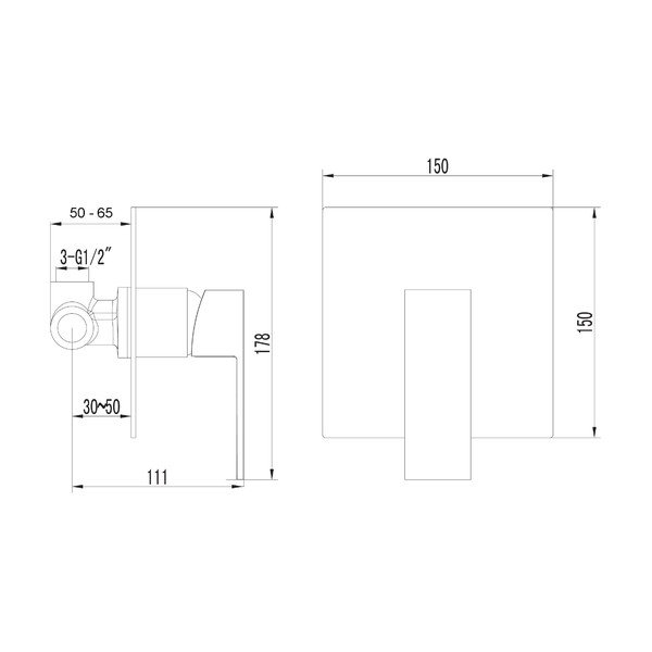 Spīdīgas sudraba krāsas iebūvēts jaucējkrāns dušai (ar 1 izvadu) Latus – Sapho-image-1