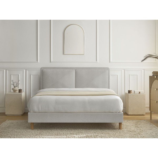 Pelēka polsterēta polsterēta divvietīga gulta ar redelēm 180x200 cm Mara – Bobochic Paris-image-3