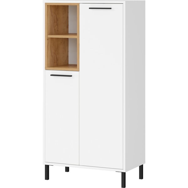 Balts augsts vannas istabas skapītis ar ozolkoka imitāciju 59x118 cm Loria – Germania-image-1