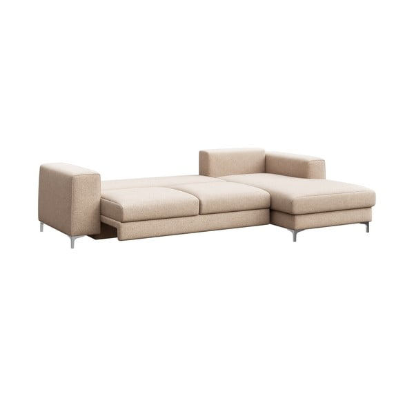 Bēšs salokāms stūra dīvāns ar uzglabāšanas vietu no buklē auduma (ar labo stūri/ar zvilni) Rene – Rodier-image-3