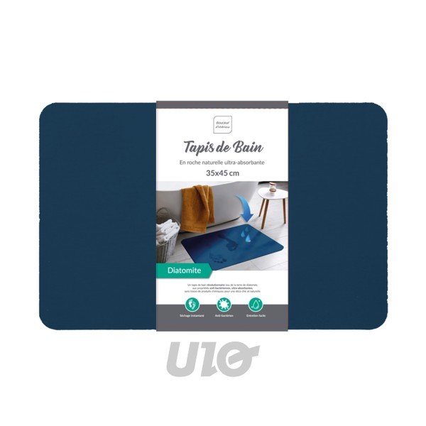 Tumši zils diatomīta vannas istabas paklājiņš 35x45 cm Diatonella – douceur d'intérieur-image-1