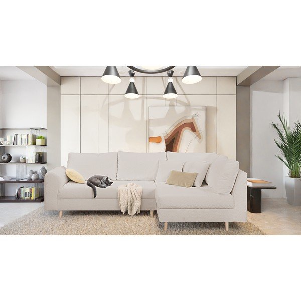 Bēšs stūra dīvāns no buklē auduma (ar labo stūri) Ariella – Ropez-image-1