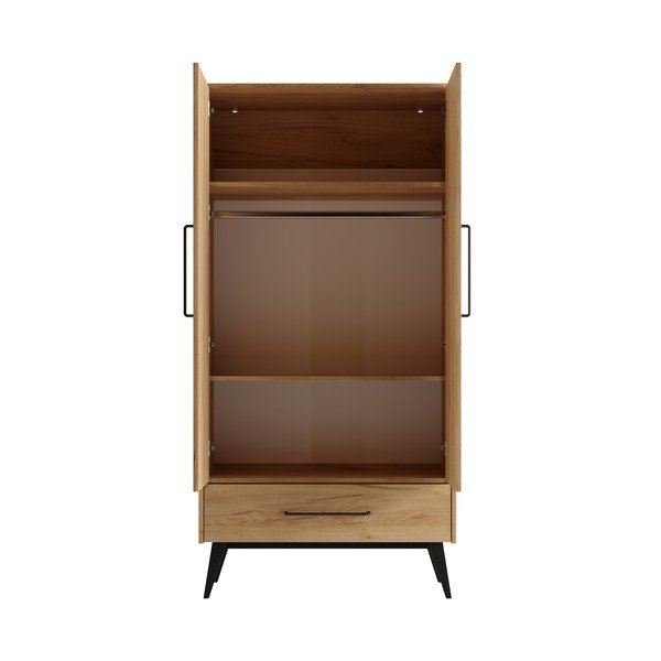 Dabīga toņa bērnu drēbju skapis ar dižskābarža koka imitāciju 100x200 cm Retro – Pinio-image-4