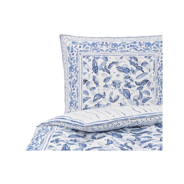 Zila un balta kokvilnas vienguļamā gultas veļa Westwing Collection Ryle, 155 x 220 cm-image-2