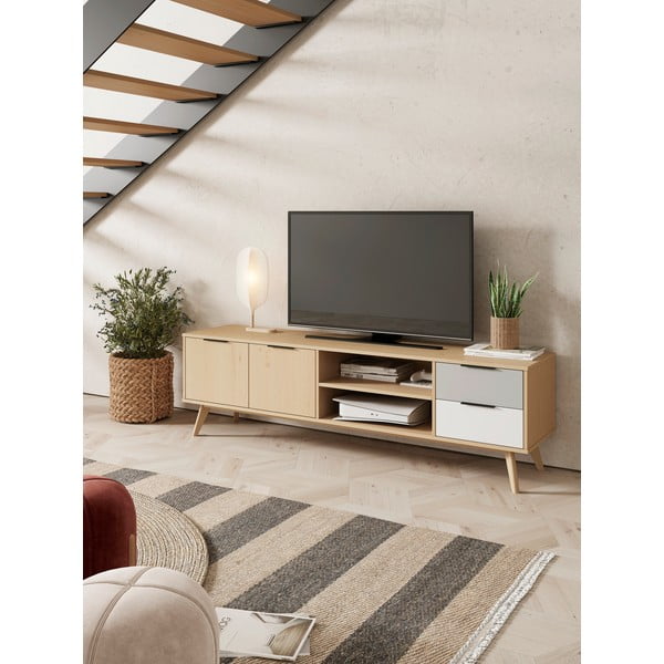 Dabīga toņa TV galdiņš no priedes 180x53 cm Elfa – Marckeric-image-1