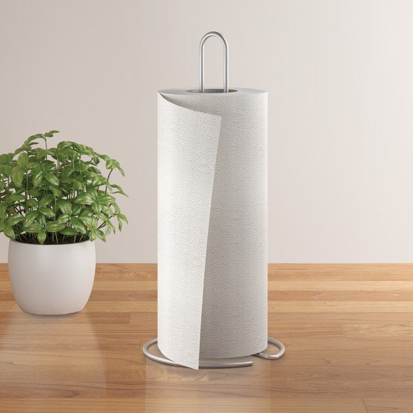 Spīdīgas sudraba krāsas tērauda papīra dvieļu statīvs ø 14 cm Luxy – Metaltex-image-1