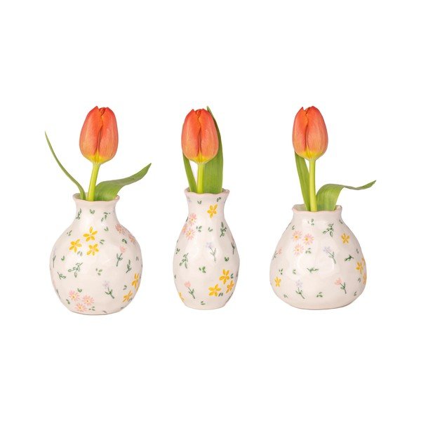 Krēmkrāsas akmensmasas vāzes (3 gab.) (augstums 10 cm) Ditsy Floral – Sass & Belle-image-3