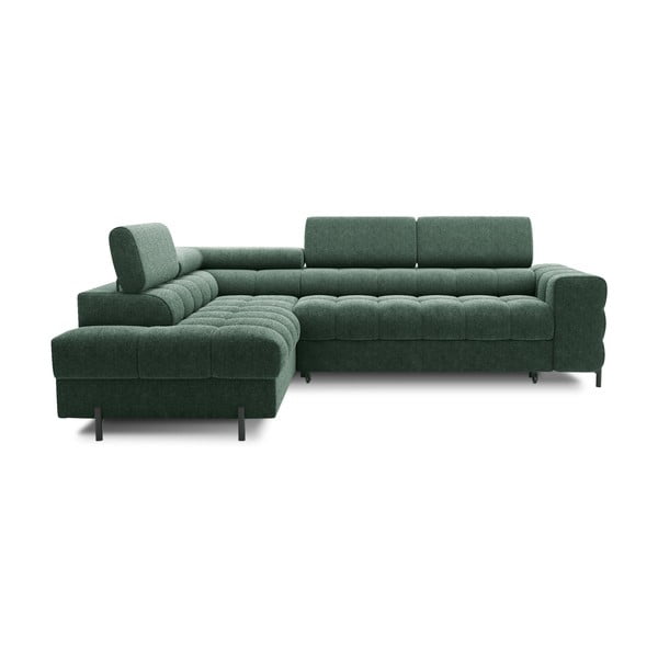 Zaļš salokāms/ar uzglabāšanas vietu stūra dīvāns no buklē auduma (ar kreiso stūri/L veida) Ferucce – ELTAP