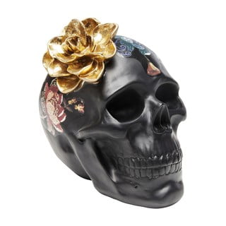 Melna dekoratīva statuete Kare Design Flower Skull, augstums 22 cm