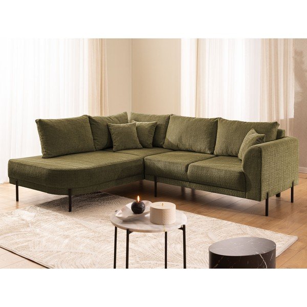 Zaļš stūra dīvāns no šenila auduma (ar kreiso stūri/L veida) Mauris  – Ropez-image-4