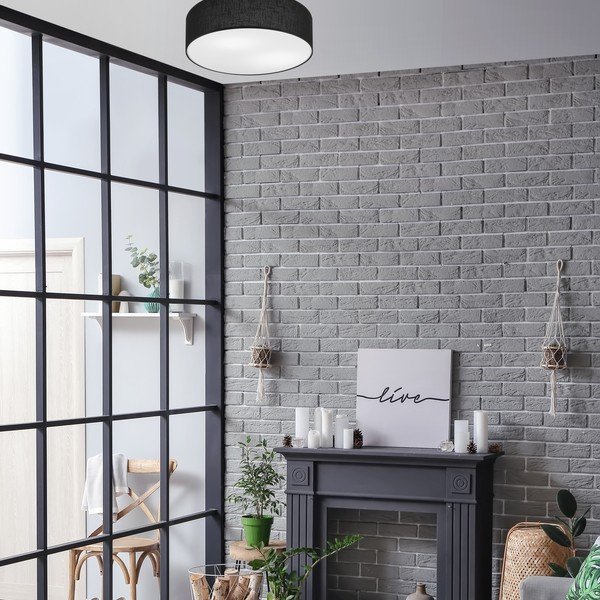 Melna griestu lampa ar auduma abažūru ø 45 cm Vivian – LAMKUR-image-1