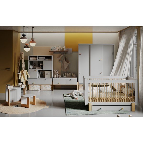 Gaiši pelēks/dabīga toņa dižskābarža koka mēteļu pakaramais bērniem Cube – Pinio-image-4