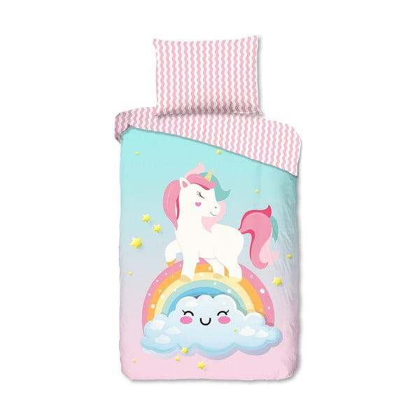 Rozā/tirkīzzila vienguļamā kokvilnas bērnu gultas veļa 140x200 cm Sweety – Good Morning