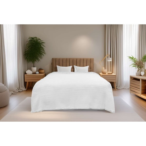 Balts kokvilnas gultas pārklājs 140x200 cm Waffle – Mijolnir-image-1