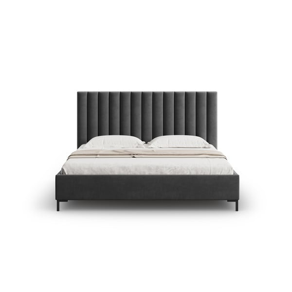 Tumši pelēka polsterēta divvietīga gulta ar veļas kasti un redelēm 160x200 cm Casey – Mazzini Beds-image-4