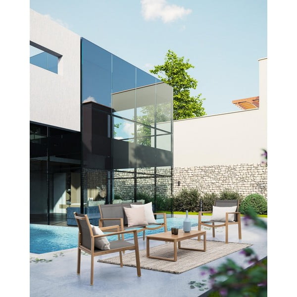 Dabīga toņa alumīnija dārza atpūtas komplekts 4 personām Kallen – Bizzotto-image-1