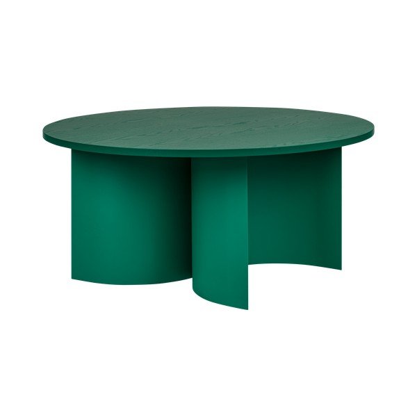 Zaļš apaļš žurnālgaldiņš ar oškoka imitācijas galda virsmu ø 95 cm Gavo – noo.ma