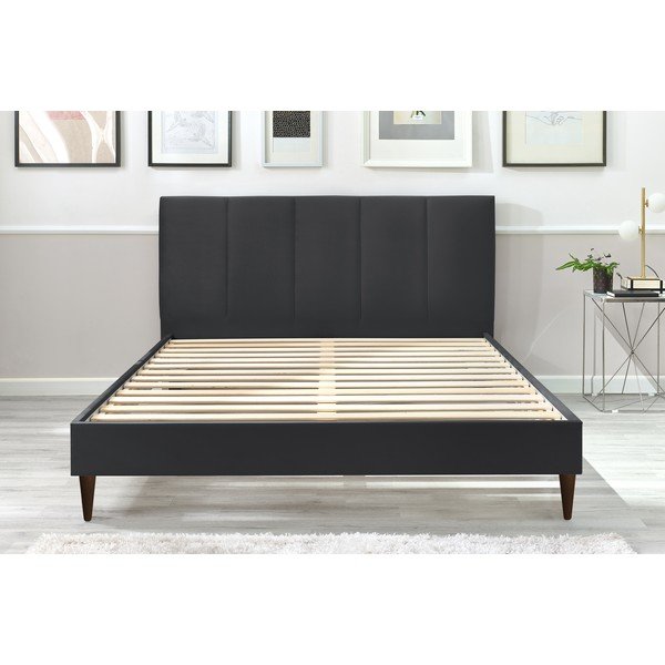 Tumši pelēka samta divguļamā gulta Bobochic Paris Vivara Dark, 160 x 200 cm-image-1