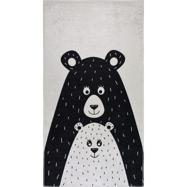 Melnbalts mazgājams bērnu paklājs 80x120 cm Bear Family – Vitaus