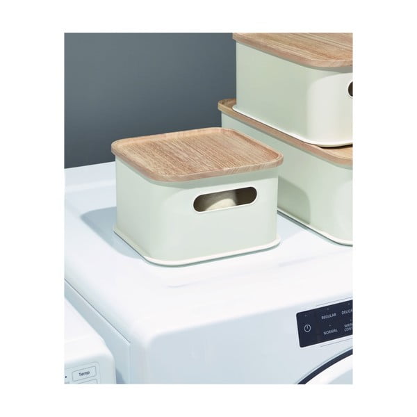 Balta uzglabāšanas kaste ar vāku no paulovnijas koka iDesign Eco Handled, 21,3 x 21,3 cm-image-2