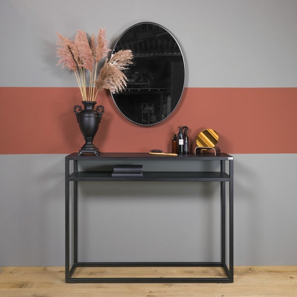 Melns konsoles galds ar ozola masīvkoka galda virsmu 30x120 cm Daniël – Spinder Design-image-1