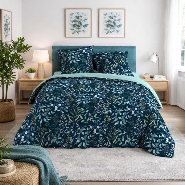 Zila divguļamā trīsdaļīga kokvilnas gultas veļa 200x200 cm Stacy – douceur d'intérieur-image-2