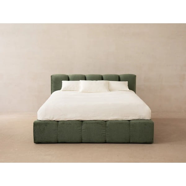 Zaļa polsterēta divvietīga gulta ar veļas kasti un redelēm 180x200 cm Lupine – Micadoni Home-image-4