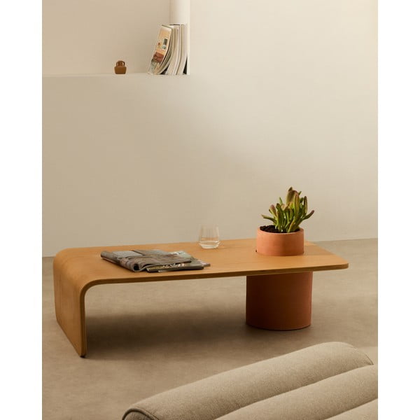 Dabīga toņa apaļš žurnālgaldiņš ar oškoka imitāciju 60x110 cm Olaria – Kave Home-image-1