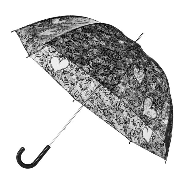 Caurspīdīgs lietussargs ar melnām detaļām Birdcage Heart, ⌀ 95 cm