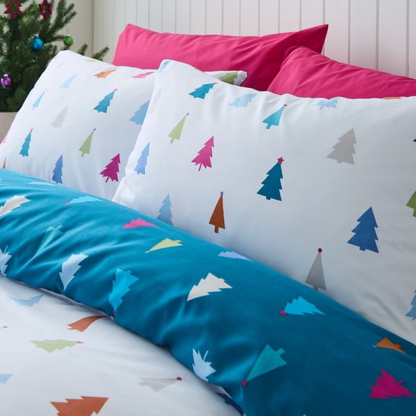 Balta/zila vienguļamā mikrošķiedras gultas veļa 135x200 cm Christmas Tree – Catherine Lansfield-image-3