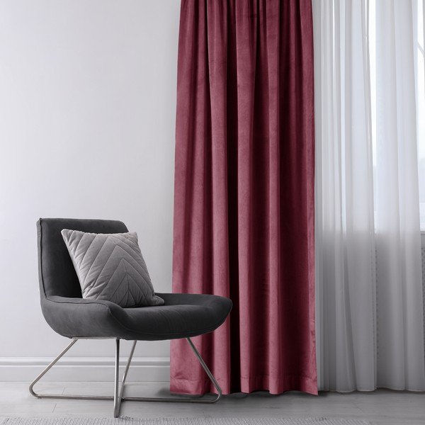 Bordo/rozā samta daļēji gaismu necaurlaidīgs aizkars 140x270 cm Eyelets – Restilo-image-1