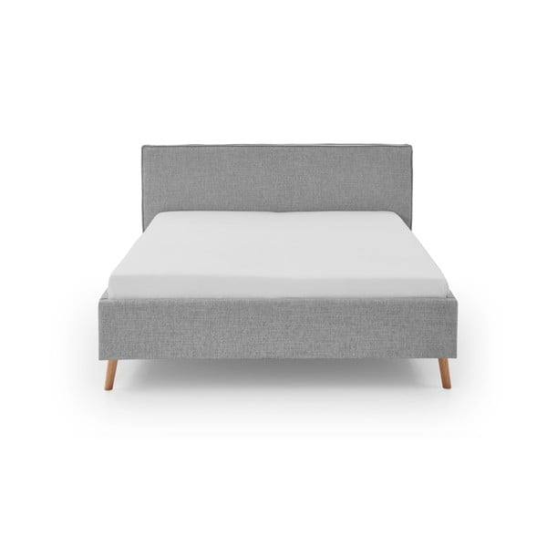 Gaiši pelēka polsterēta divvietīga gulta ar veļas kasti ar redelēm 180x200 cm Riva – Meise Möbel-image-4