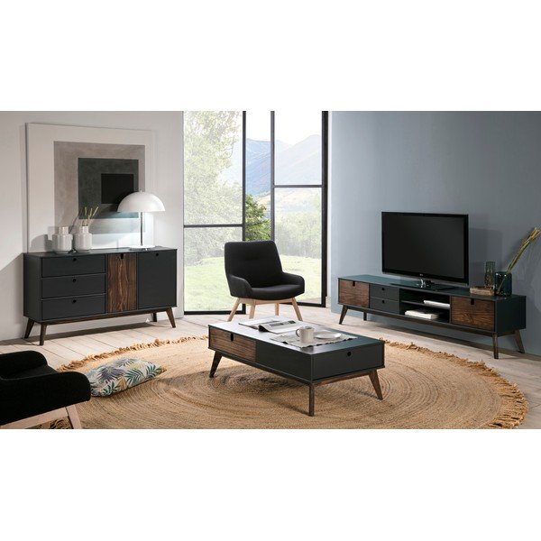 Pelēks TV galdiņš ar priedes koka kājām Marckeric Kiara-image-1