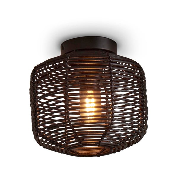 Melna griestu lampa ar rotangpalmas abažūru ø 25 cm Tanami – Good&Mojo