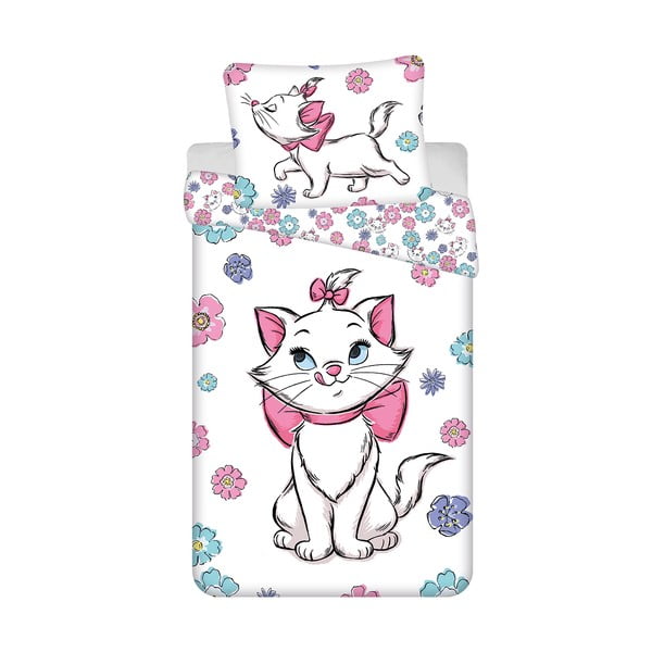 Balta vienguļamā kokvilnas bērnu gultas veļa 140x200 cm Marie Cat "Floral" – Jerry Fabrics