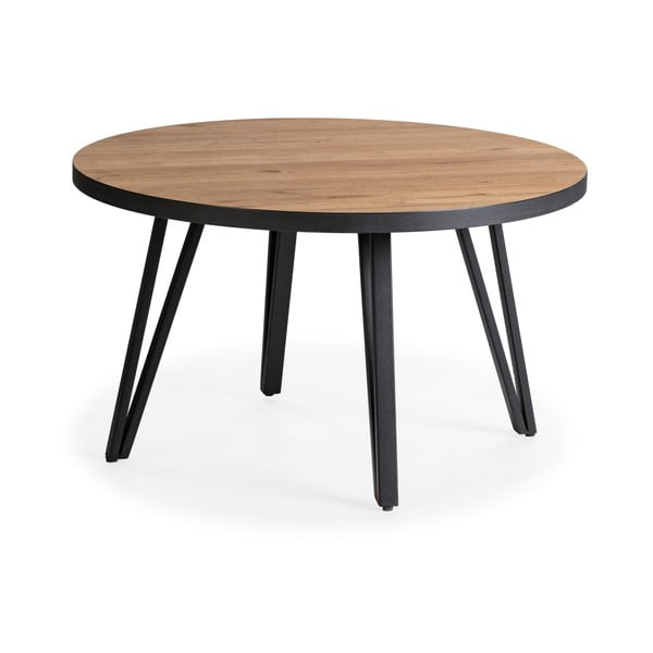 Melns/dabīga toņa apaļš žurnālgaldiņš ar ozolkoka imitācijas galda virsmu ø 80 cm Sindi – Marckeric