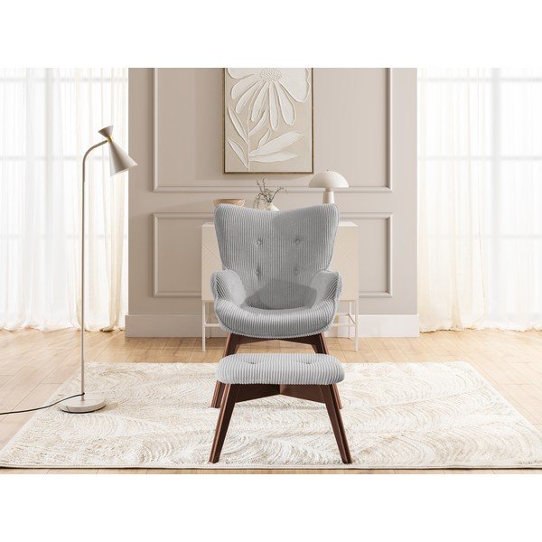 Pelēks velveta atpūtas krēsls ar kāju balstu Niko – Ropez-image-1